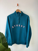 Stussy Turquoise Spellout Quarter Zip M