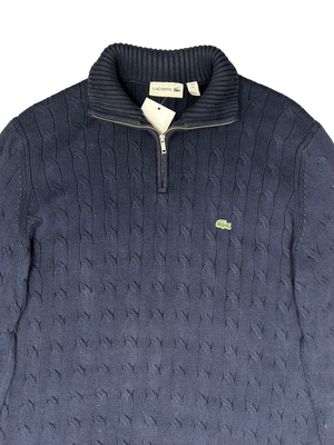 Lacoste Cable Knitted Quarter Zip Jumper L Groovy Garage