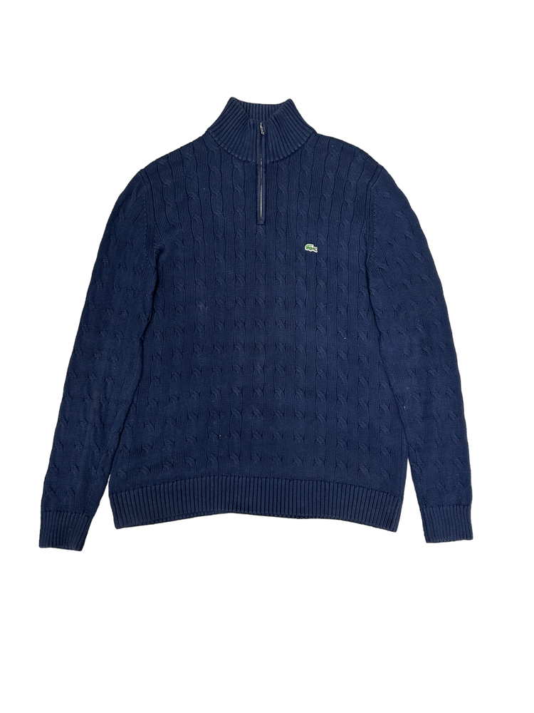 Lacoste Cable Knitted Quarter Zip Jumper L Groovy Garage