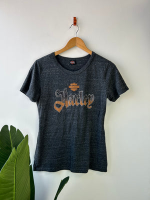 Harley Davidson Grey Rhinestone Logo Tee L