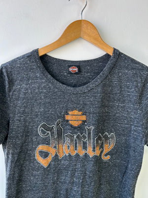 Harley Davidson Grey Rhinestone Logo Tee L