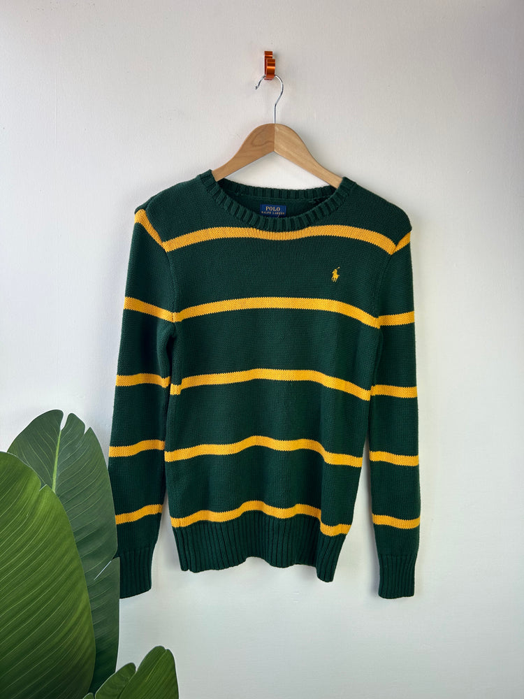 Ralph Lauren Green & Yellow Stripy Jumper L