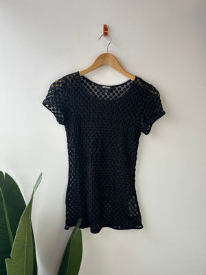 DKNY Black Mesh Polka Dot T-shirt