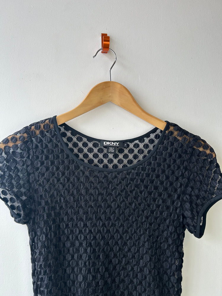 DKNY Black Mesh Polka Dot T-shirt