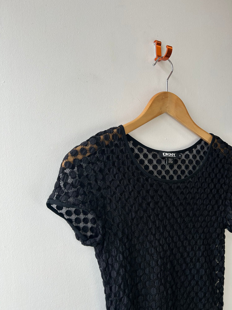 DKNY Black Mesh Polka Dot T-shirt