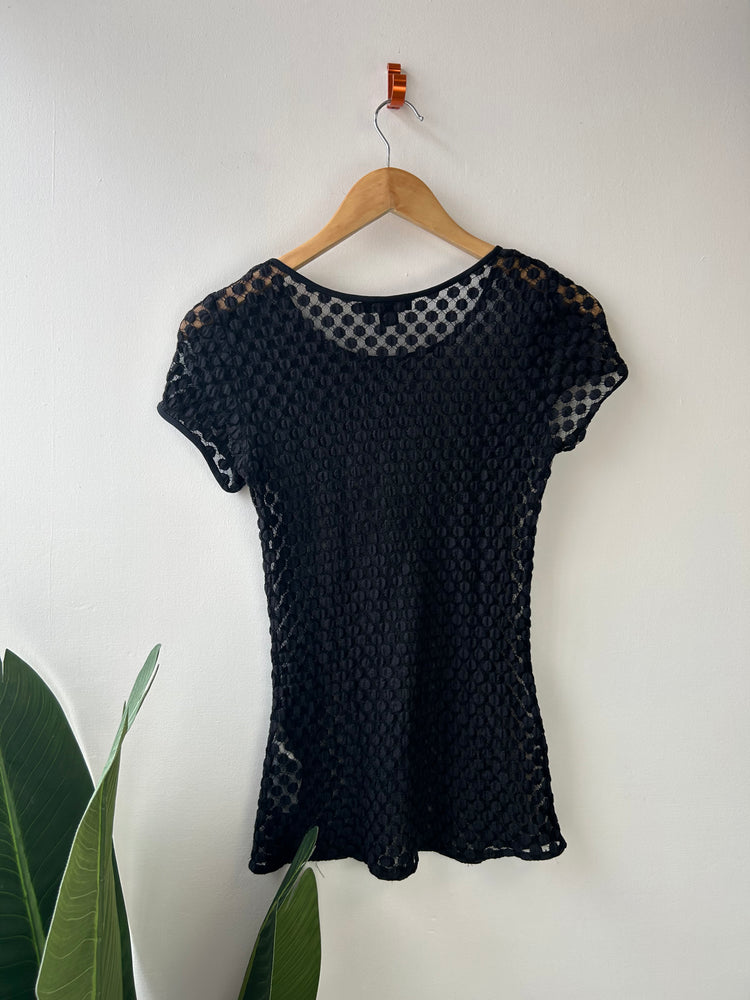 DKNY Black Mesh Polka Dot T-shirt