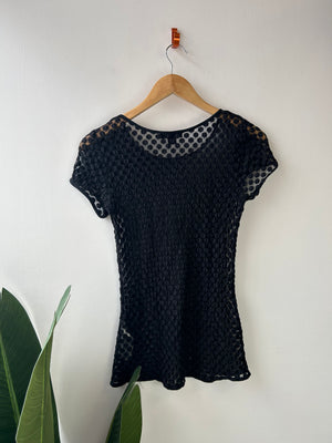 DKNY Black Mesh Polka Dot T-shirt