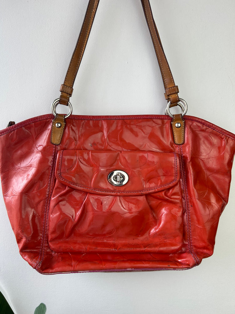 Coach 2000s Patent Leather Monogram Shoulder Bag