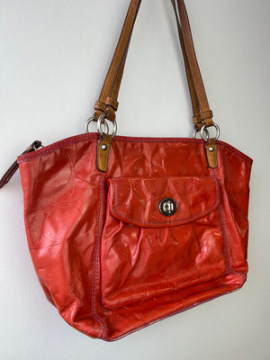 Coach 2000s Patent Leather Monogram Shoulder Bag