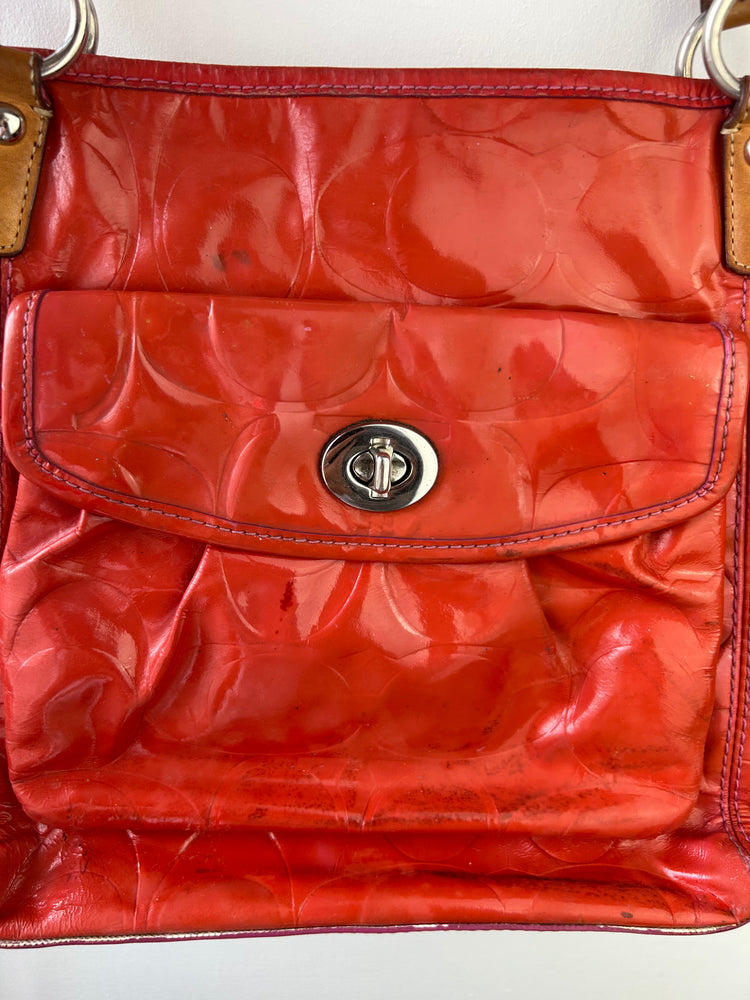Coach 2000s Patent Leather Monogram Shoulder Bag