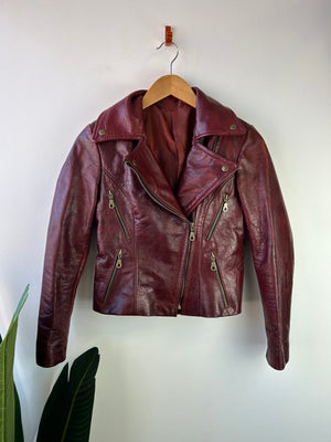Red Vintage Faux Leather Biker Jacket