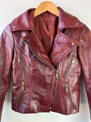 Red Vintage Faux Leather Biker Jacket