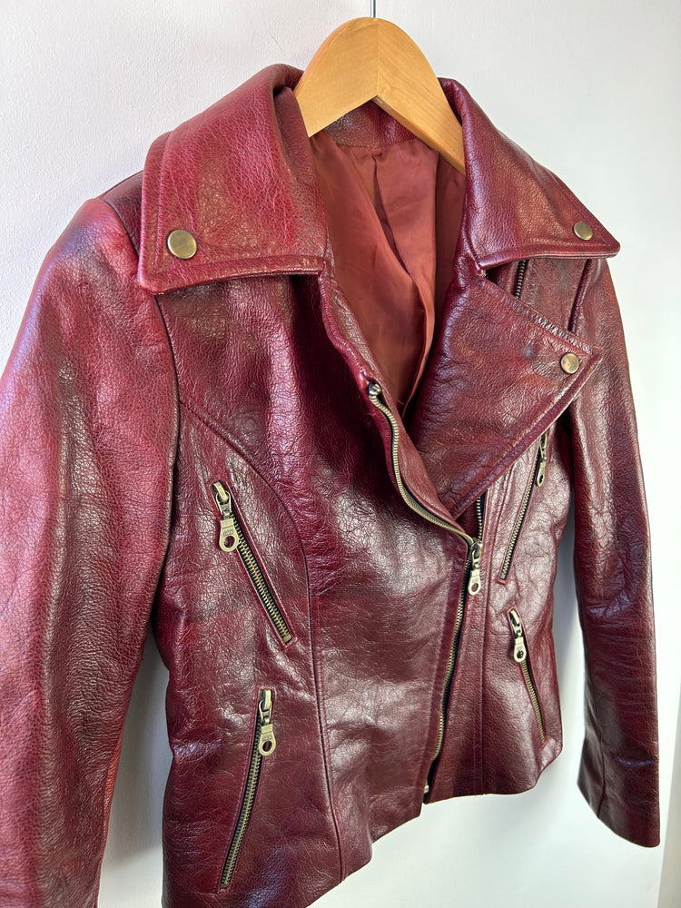 Red Vintage Faux Leather Biker Jacket