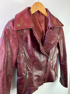 Red Vintage Faux Leather Biker Jacket