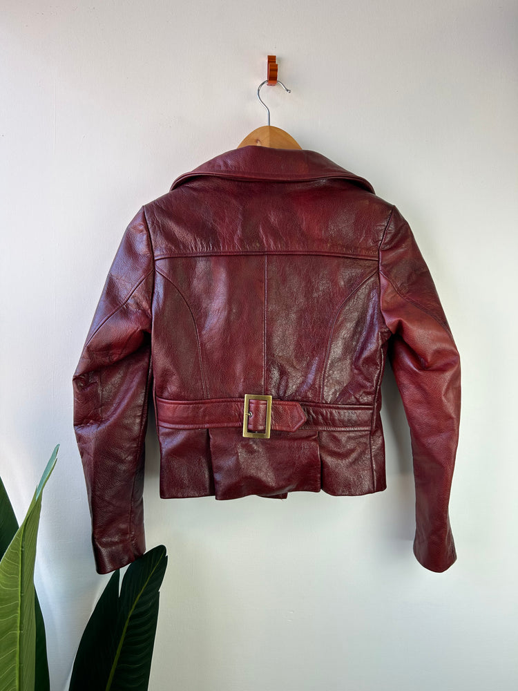 Red Vintage Faux Leather Biker Jacket