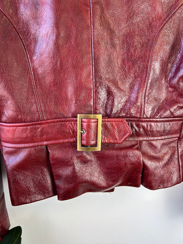 Red Vintage Faux Leather Biker Jacket