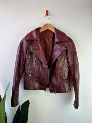 Red Vintage Faux Leather Biker Jacket