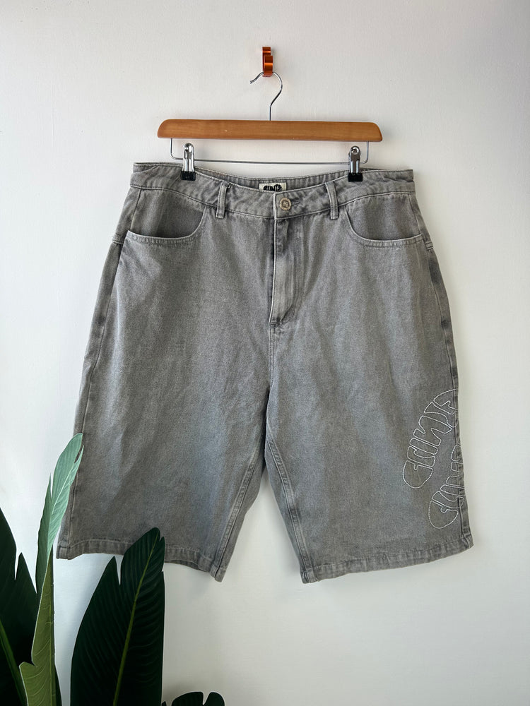 Clints Grey Embroidered Baggy Jorts XL