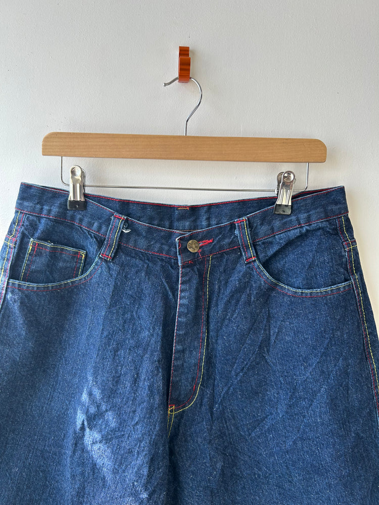 Y2K Dark Wash Baggy Contrast Stitch Jorts