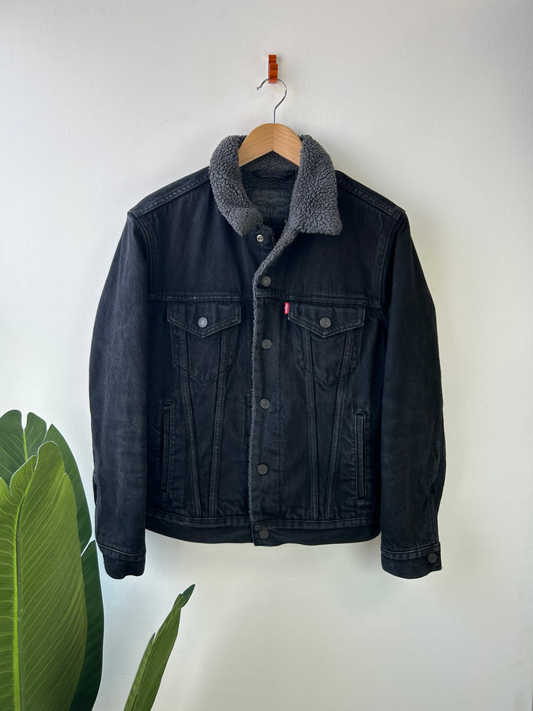 Levis Sherpa Black Denim Jacket S